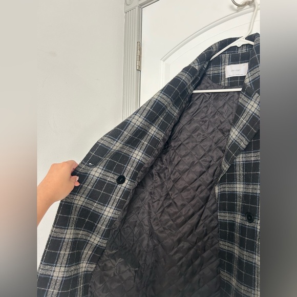 Oak + Fort Plaid Minimalist Long Peat Coat wool blend size extra small - Picture 8 of 12